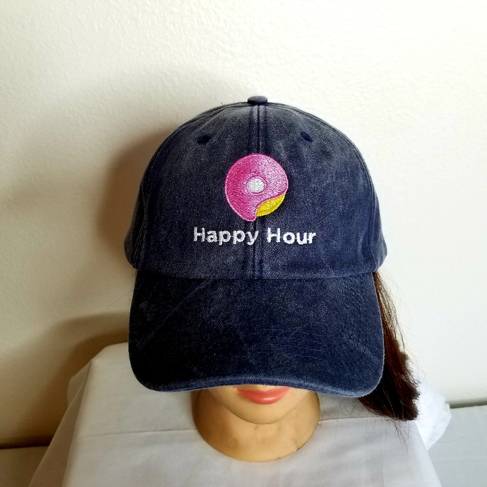 Happy Hour blue distressed baseball cap OS